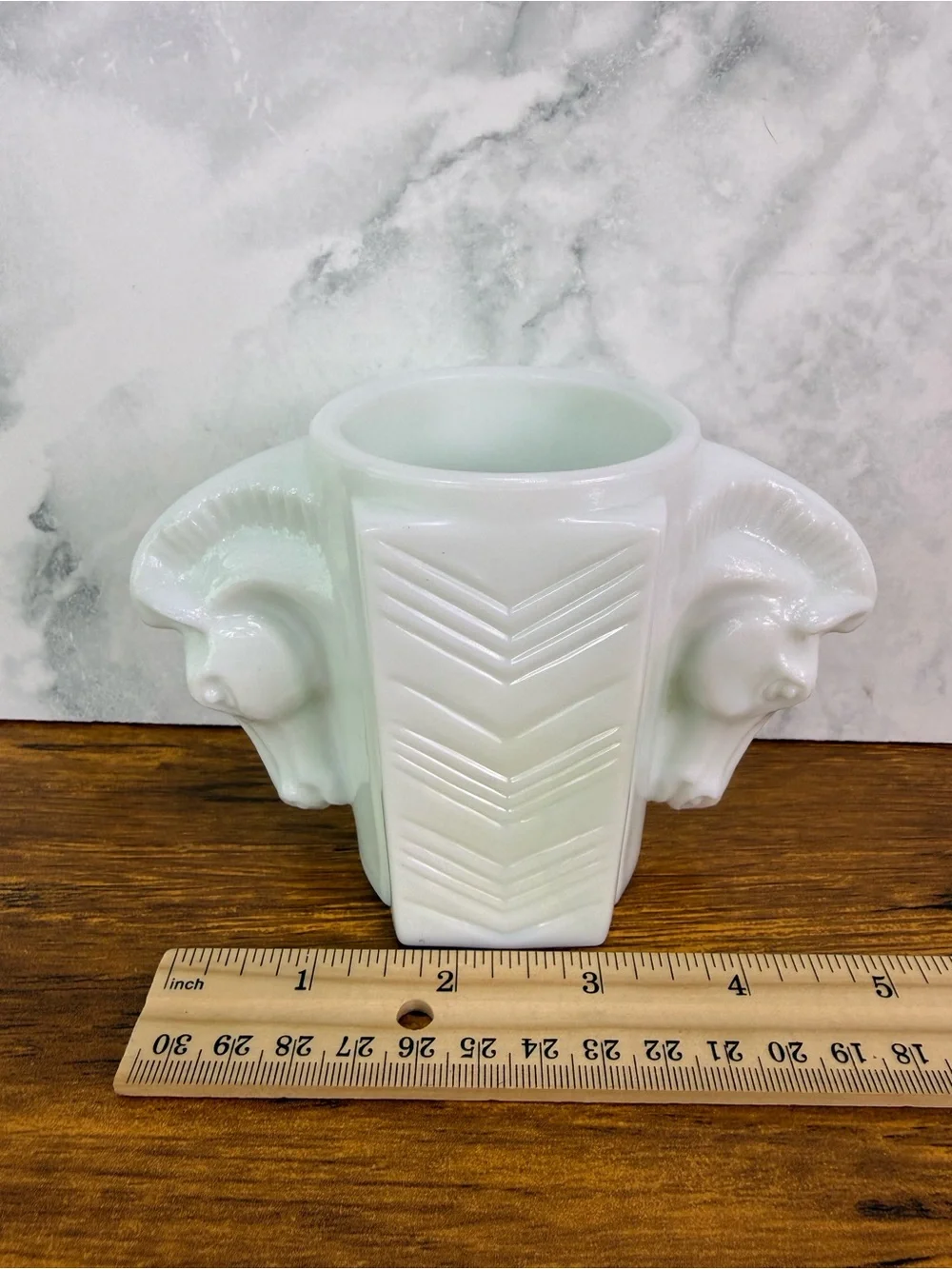 Vintage Macbeth Evans Milk Glass Double Horse Head Vase Art Deco Shave Cup